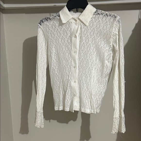 Worthington White Lace Button-Up Blouse - Picture 2 of 8